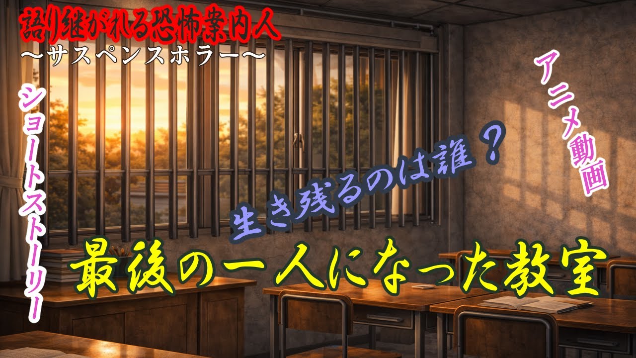 恐怖案内人～最後の一人になった教室～　アニメ動画　サスペンスホラー　ショートストーリー　教室という狭い空間で起こる恐怖