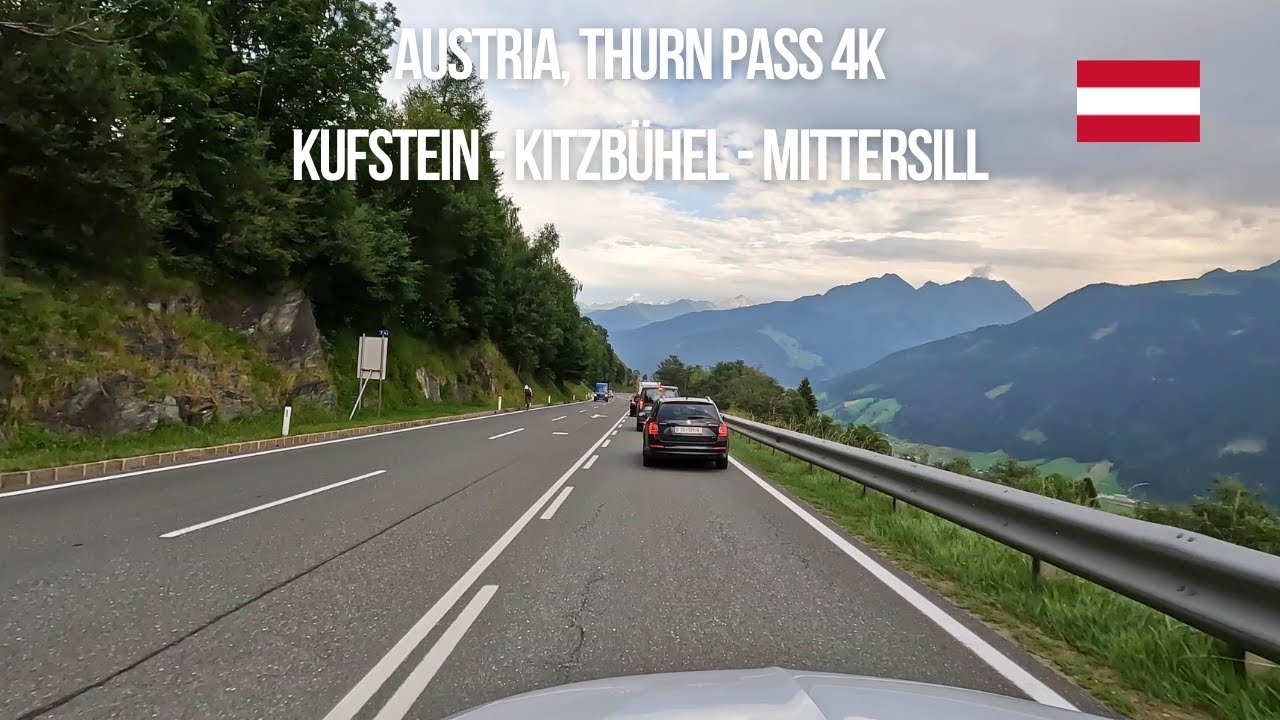 Driving in Austria in The Alps over Thurn Pass from Kufstein to Kitzbühel to Mittersill