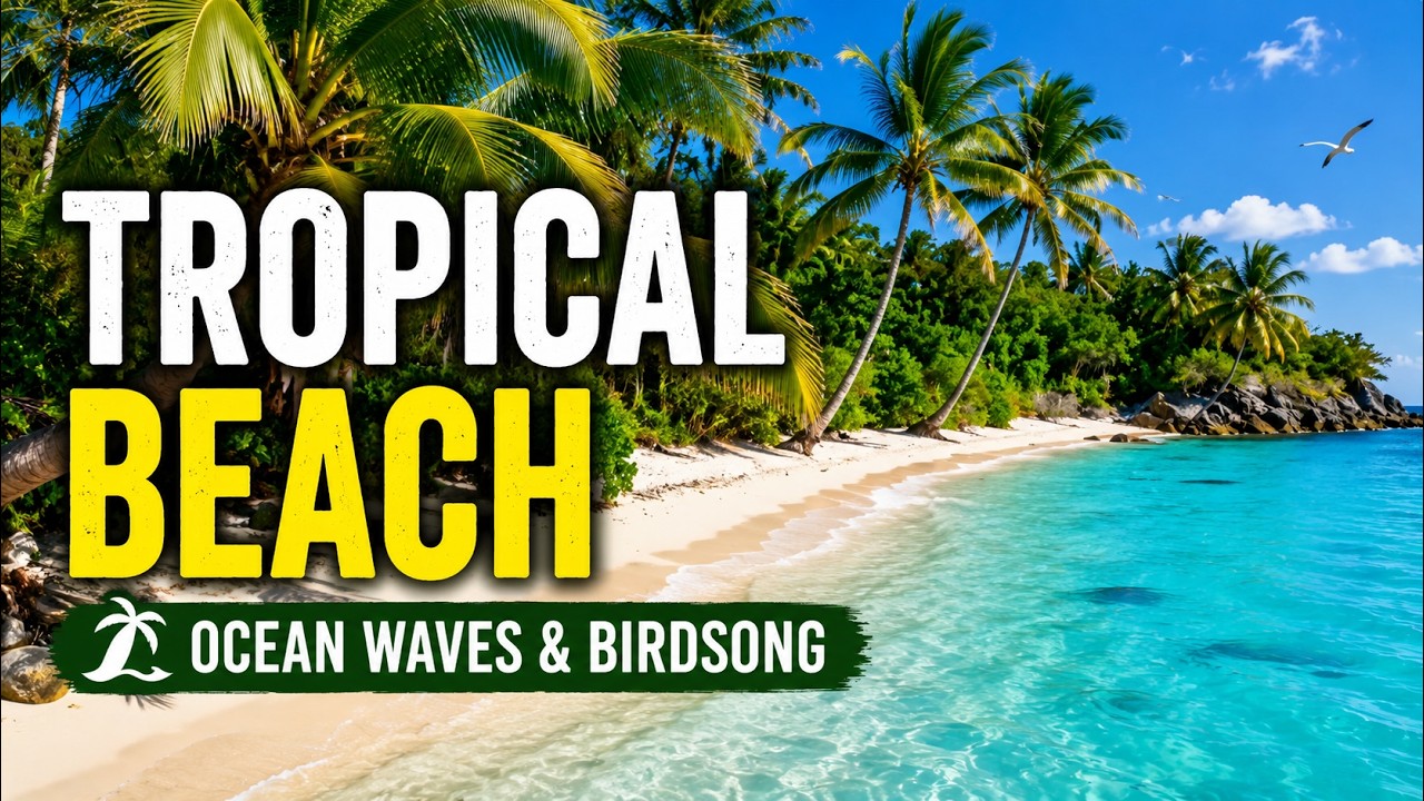 Tropical Beach Screensaver – Jungle Palm Trees, Ocean Waves & Birdsong