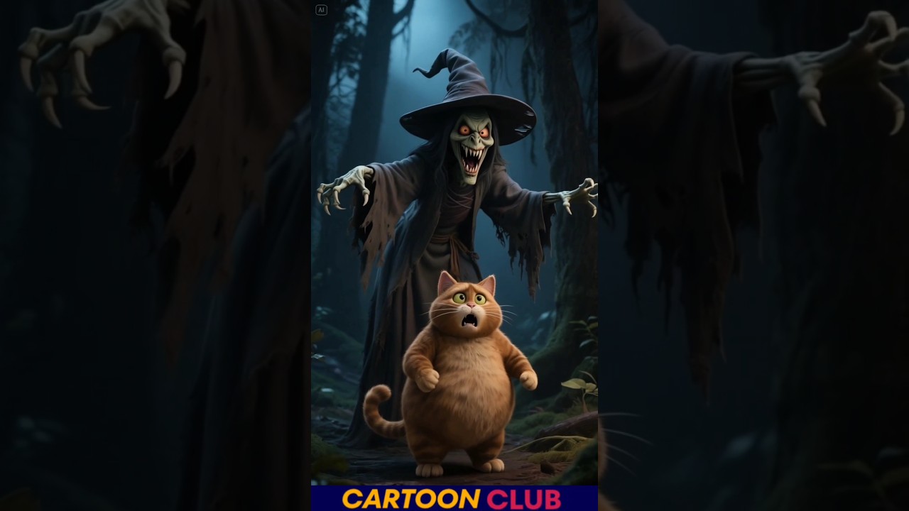 Horror Cartoon | Cat afraid from witch | #horror #ghost #bhoot #cartoon