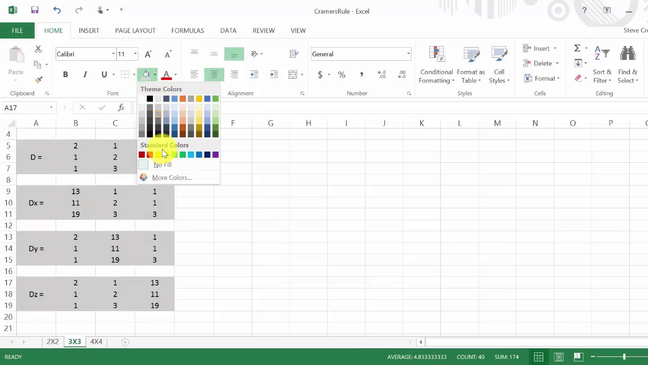 Cramer's Rule Using Excel To Solve System of Equations