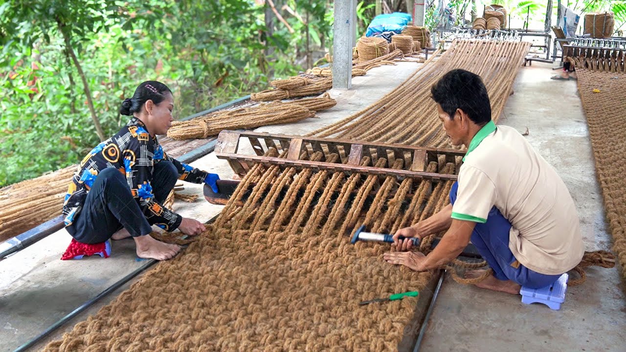 Genius Way They Hand Stitch Coconut Husks To Make Giant Mats