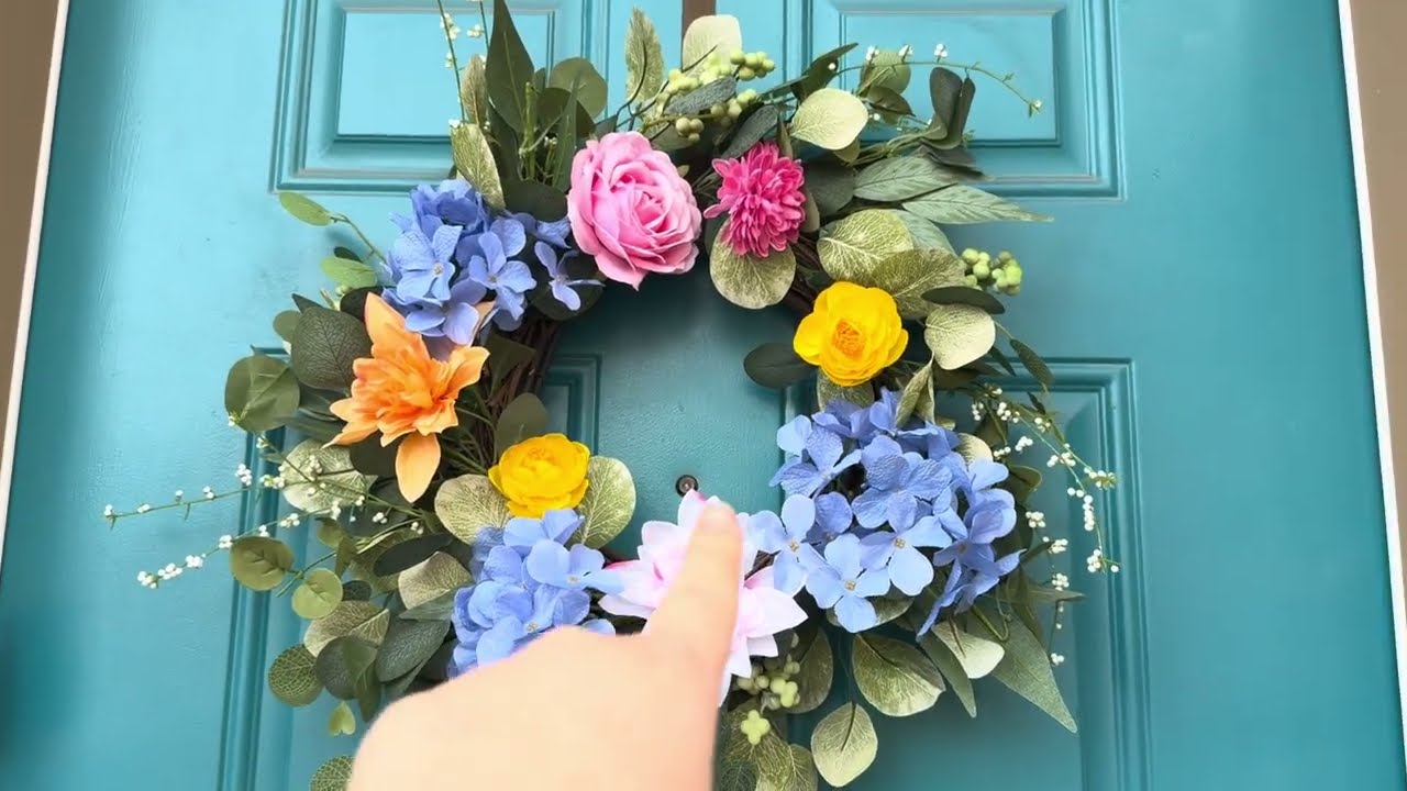 Spring Wreaths for Front Door,24 Inch Easter Wreath with Green Leaves