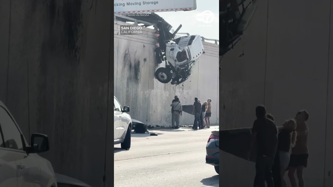 Man Jumps Out of Truck Left Hanging Over Highway After Crash