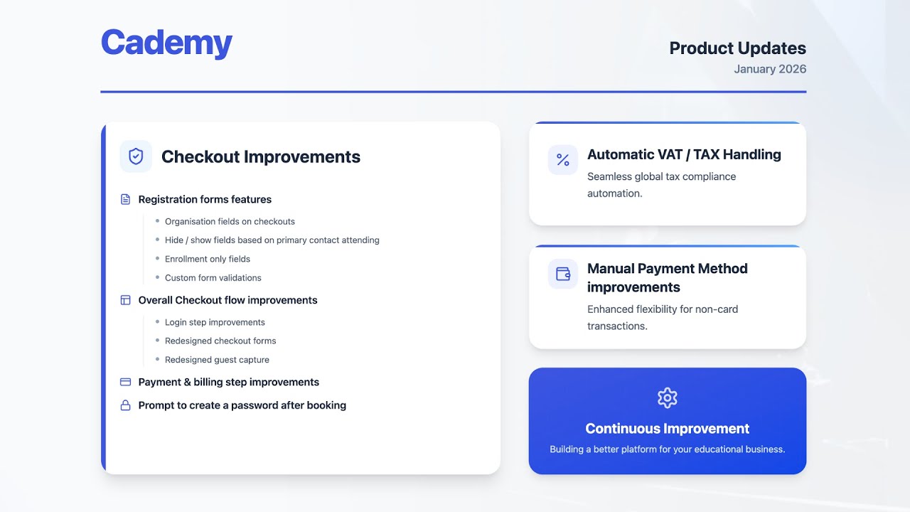 January 2026 Checkout Improvements, VAT, Manual Payments
