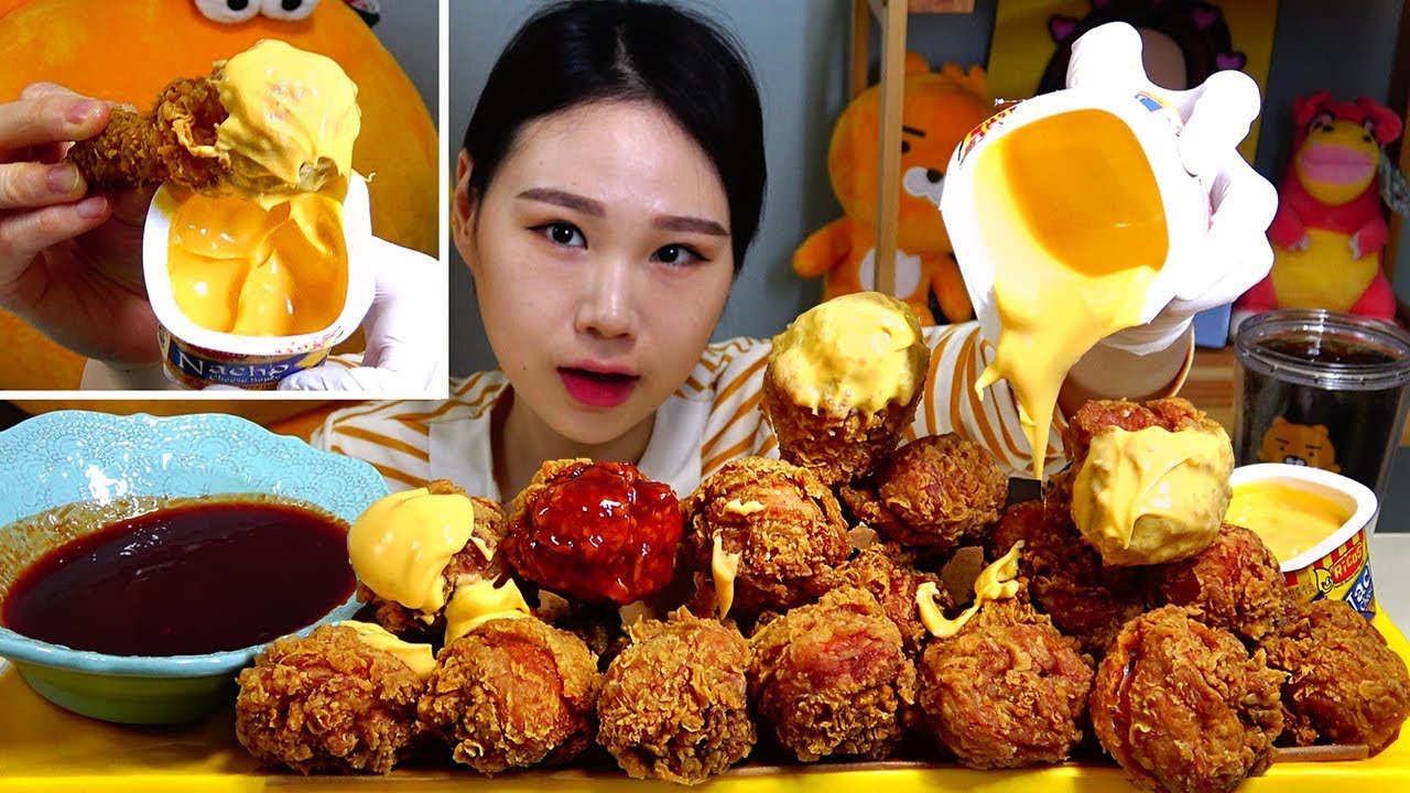 황금올리브닭다리에 나쵸치즈소스 볼케이노핫소스 먹방 Mukbang