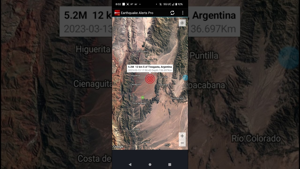 5.2 Earthquake Tinogasta, Argentina 3-13-23