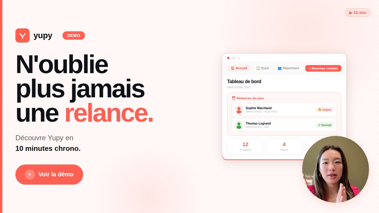 Démonstration complète Yupy (10 min) | Le CRM ultra-simple pour indépendants