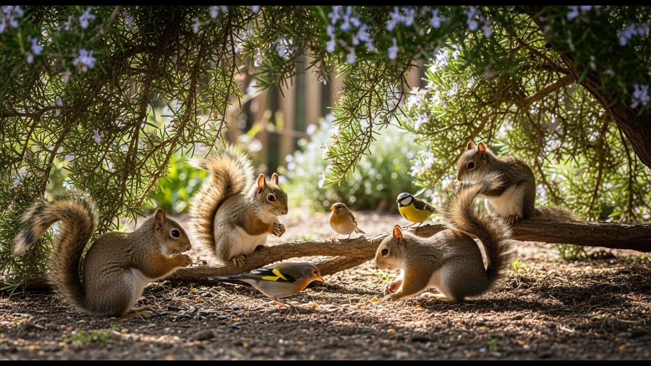 Cat TV 😺🐦 An Amber Symphony with Birds, Chipmunks and Squirrels 🐿 Cat Games 4K HDR