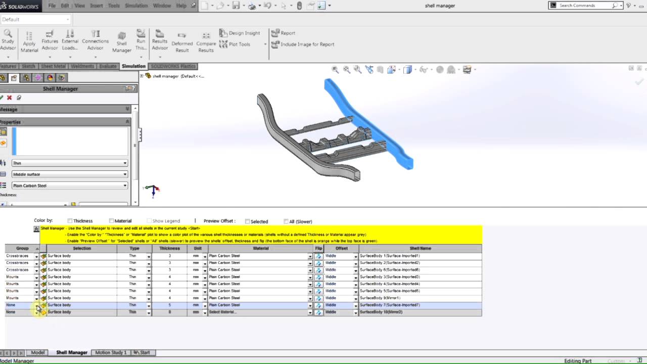 SOLIDWORKS Simulation - Shell Manager
