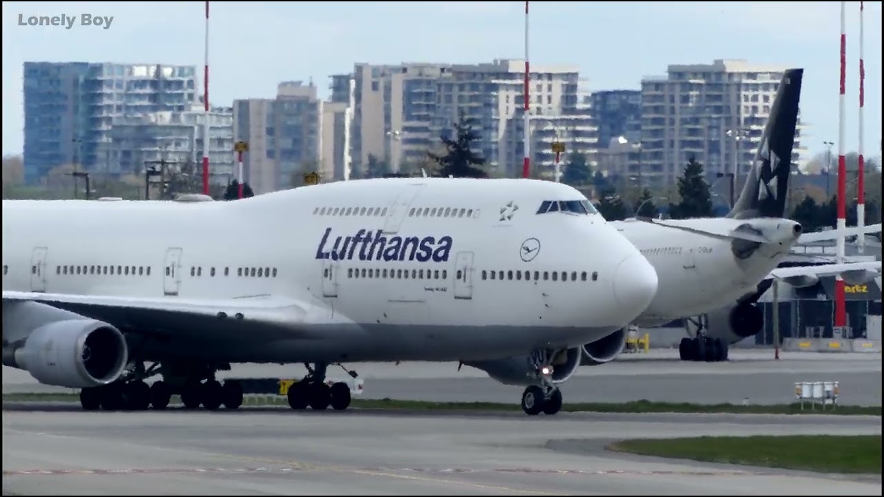 Lufthansa - Boeing 747 430 from Frankfort - YVR Airport 4K