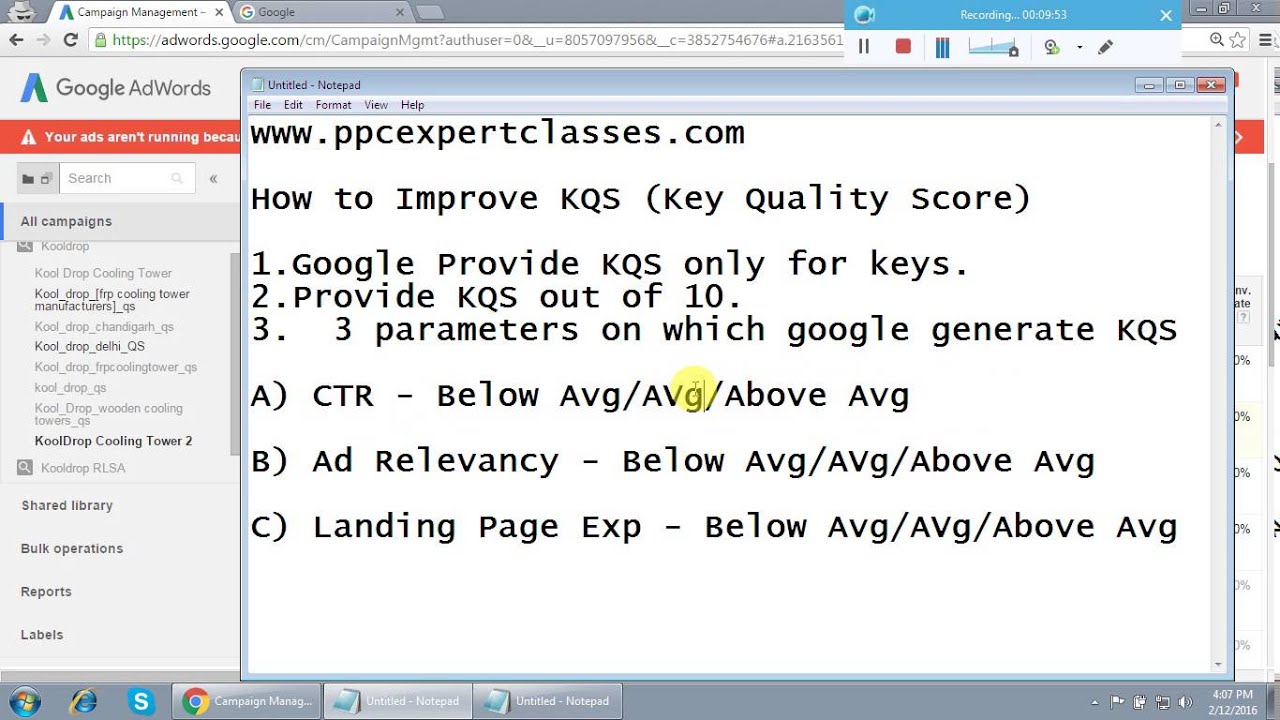 How to improve Adwords Keyword Quality Score Tutorial