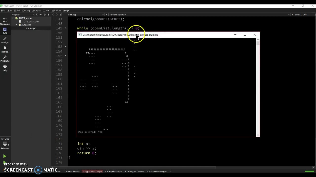 Qt A* pathfinding. Simple console application