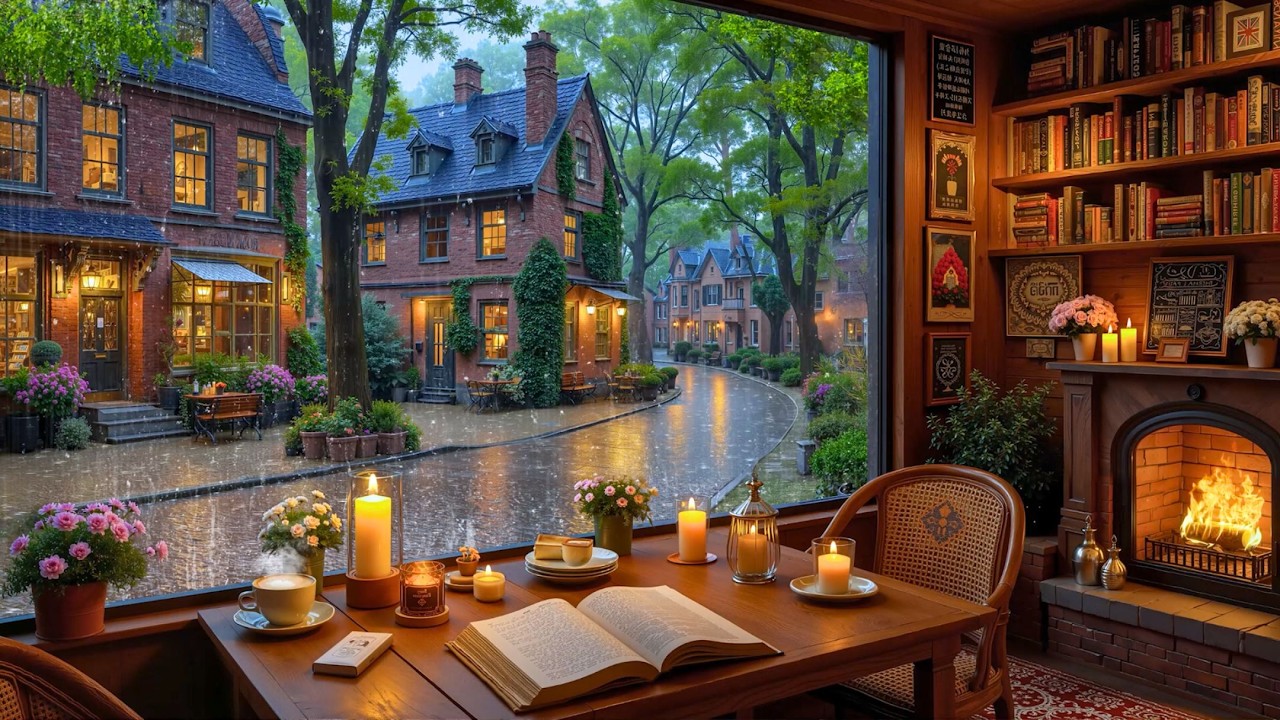 Уютная кофейня Spring Rain ☕ Нежная джазовая музыка, фортепиано и звуки камина