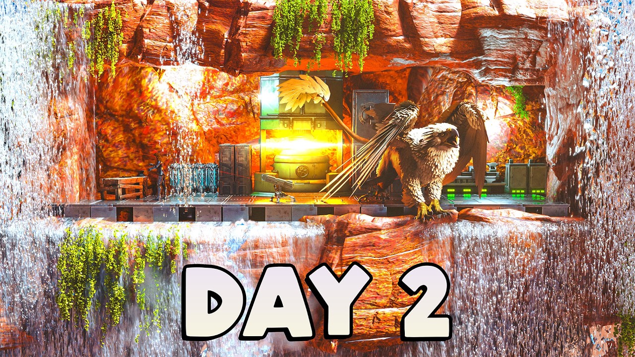 SOLO Raiding Triple Waterfall Cave On ARK Day 2!