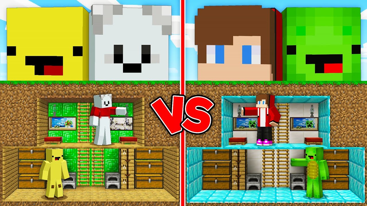 JJ & Mikey vs Banana Kid & Carrie Underground Head Base Survival Battle in Minecraft - Maizen