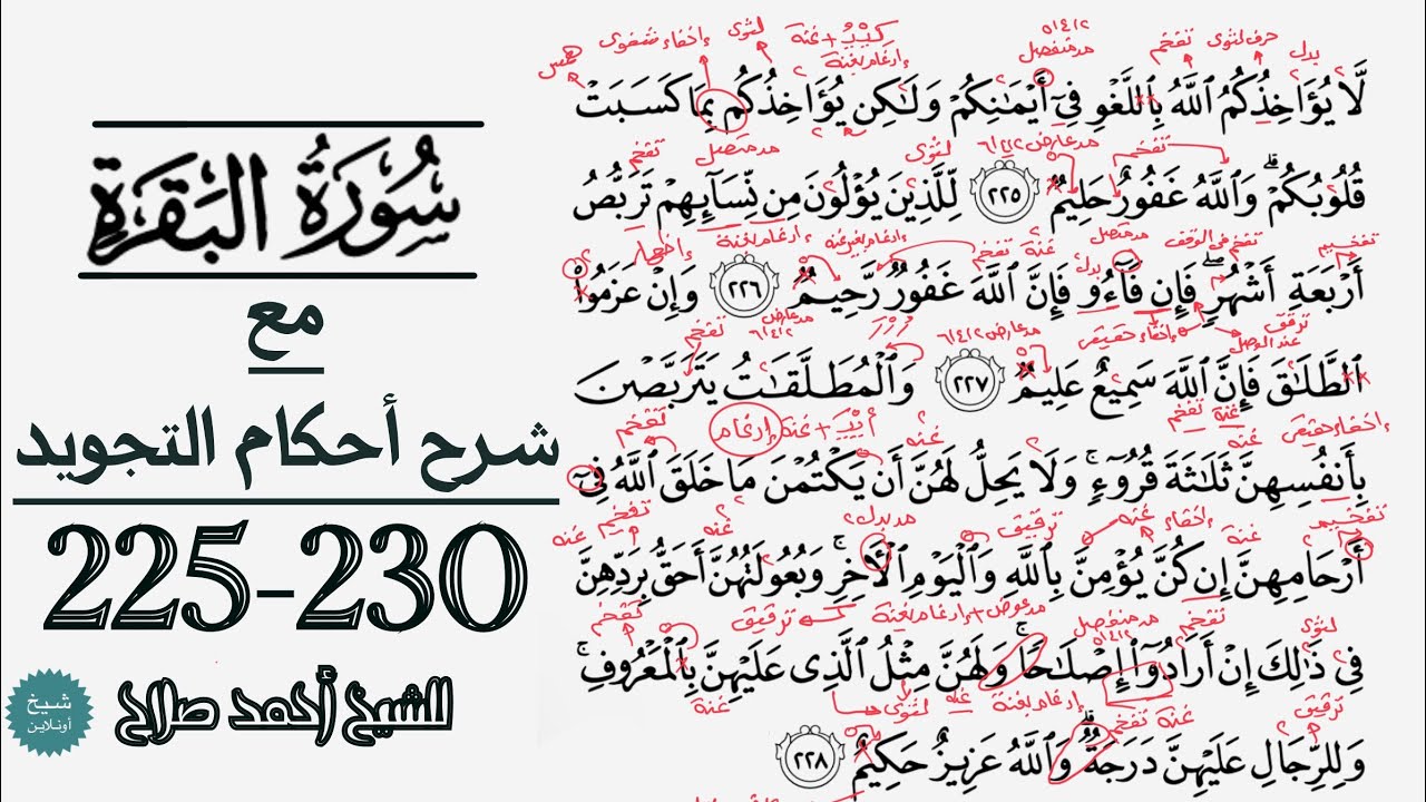 كيف تقرأ سورة البقرة مع شرح أحكام التجويد| 225-230
