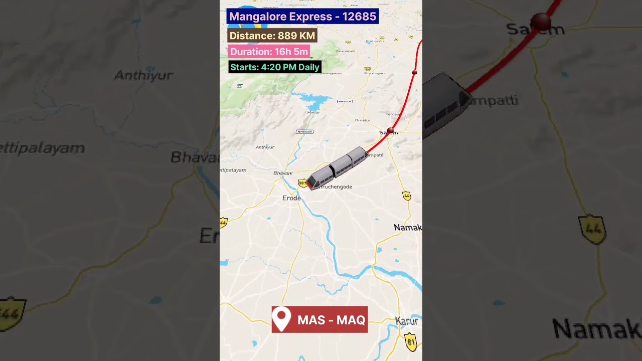 Mangalore Express Route (12685) | MGR Chennai Central (MAS) to Mangalore (MAQ) #mangaloreexpress