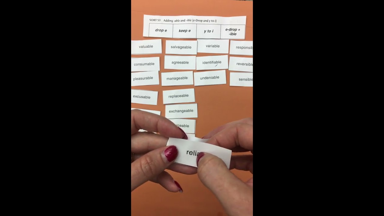 DR sort 53 -able and -ible (e-drop and y to i)