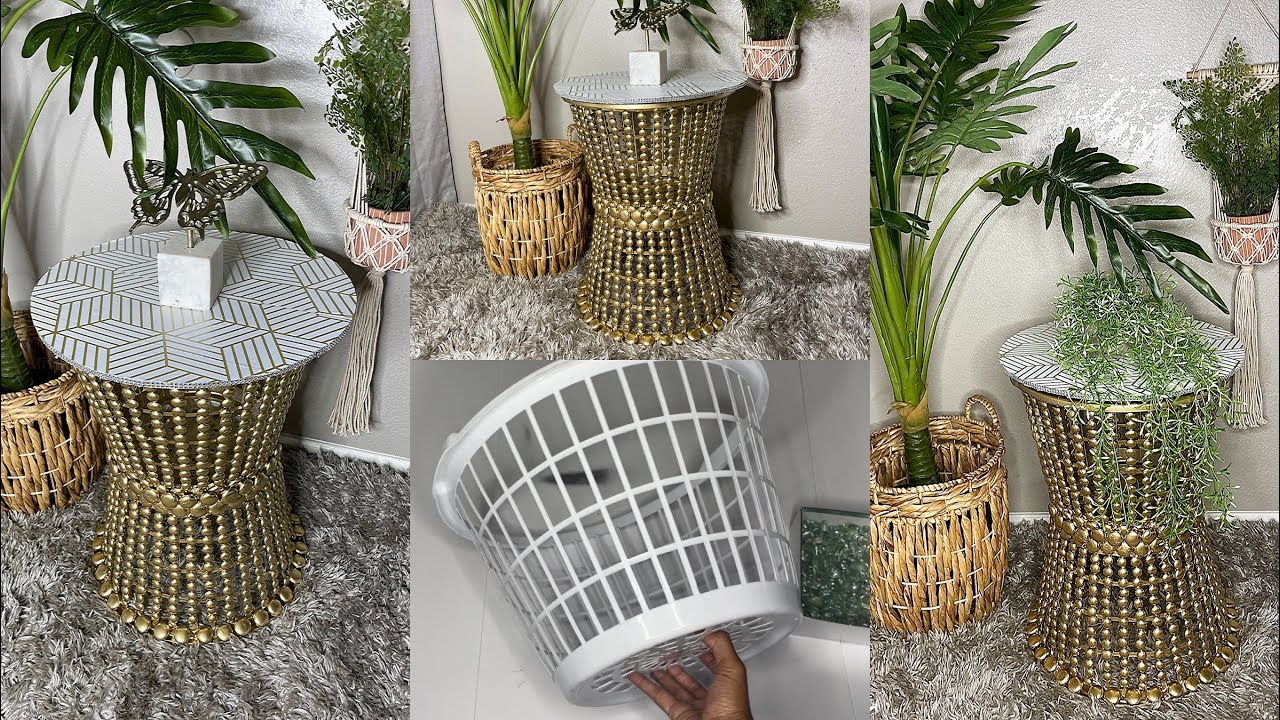 Amazing $5 DIY DOLLAR TREE SIDE TABLE ! MADE OUT OF LAUNDRY BASKETS