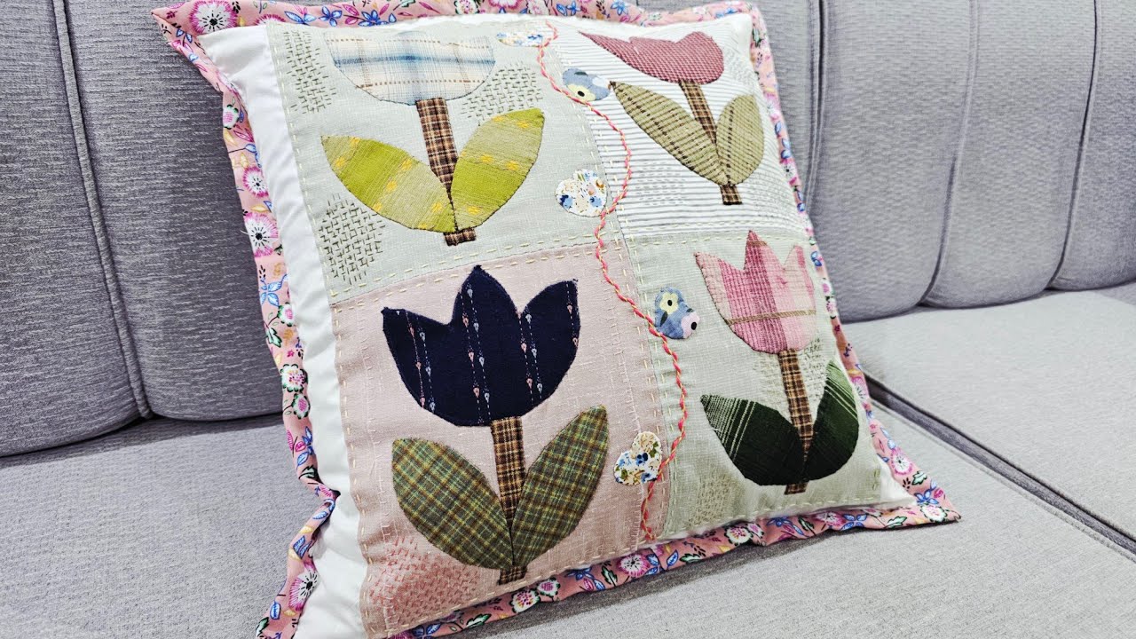 flower applique cushion cover design