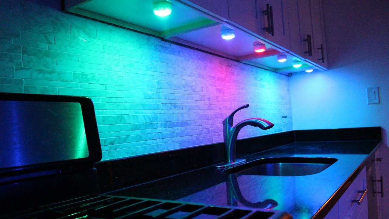 How To Install LED PUCK LIGHTS Under Kitchen Cabinets (Wireless Color changing LED Puck Lights) DIY