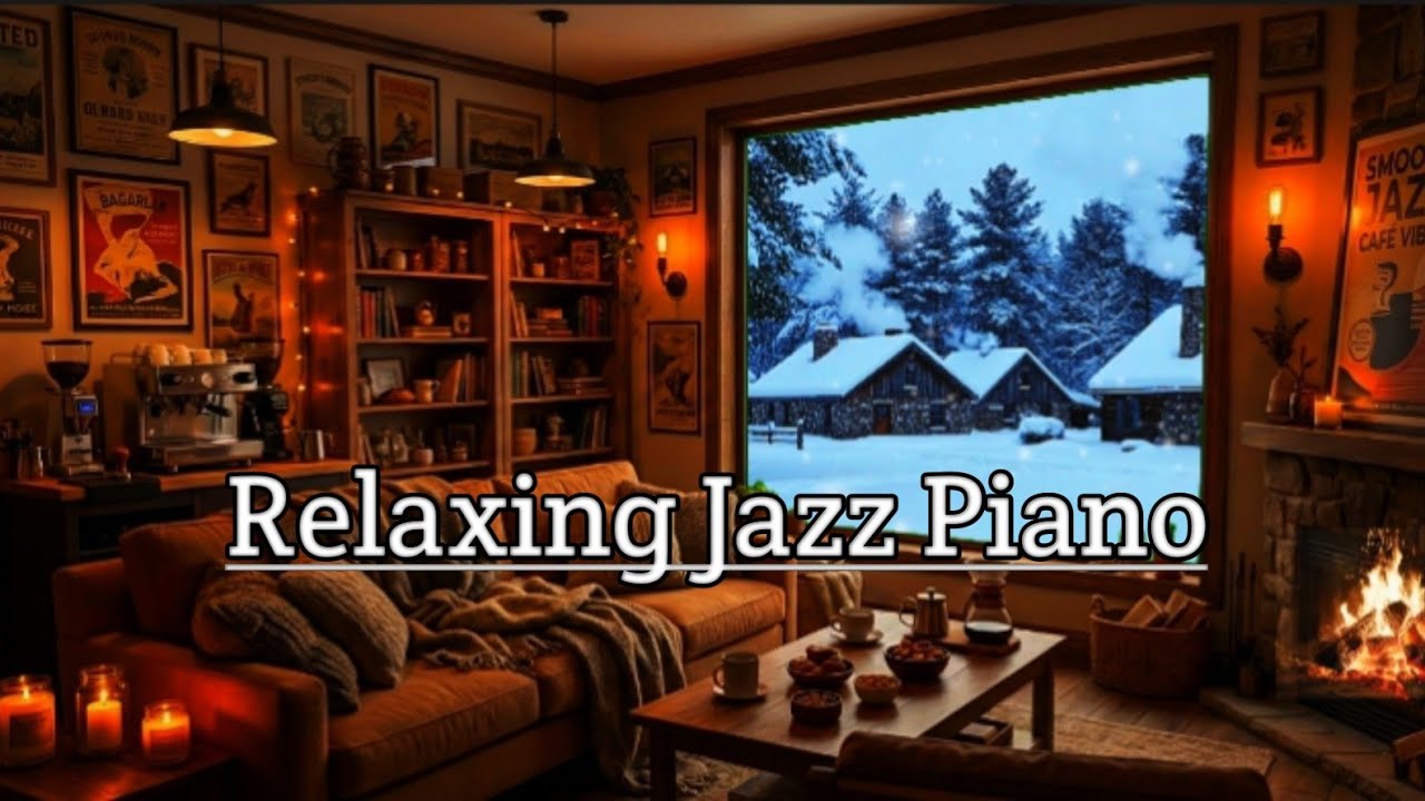 Relaxing Jazz Piano & Cozy Winter Cabin Ambience ❄️ Warm Fireplace Sounds for Sleep & Study