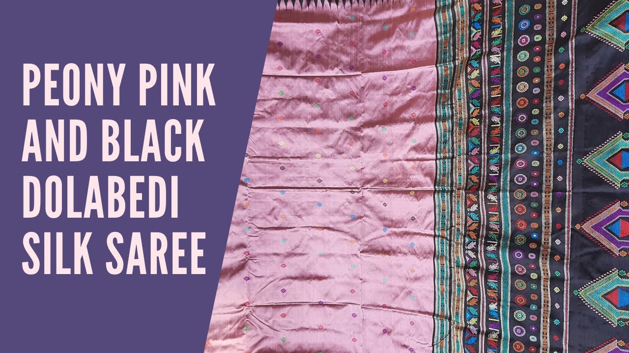 Peony Pink and Black Dolabedi Silk Saree