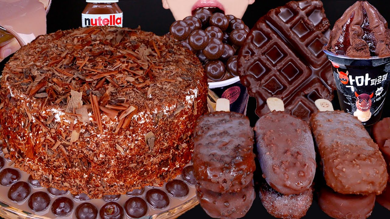 ASMR MALTESERS CHOCOLATE CAKE ICE CREAM NUTELLA DESSERT MUKBANG 초콜릿 먹방 チョコレートケーキ 咀嚼音 EATING SOUNDS