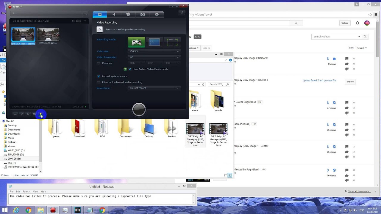How to fix Mirillis Action! Youtube video (Upload failed, Can't process file)