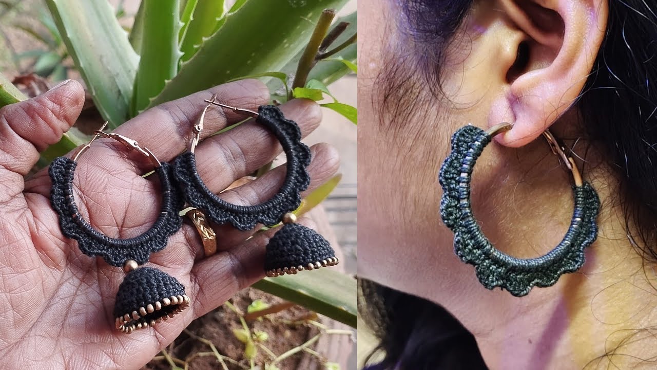 Simple crochet earrings,Crochet earrings for beginners, Crochet jewellery, Crochet jumka.