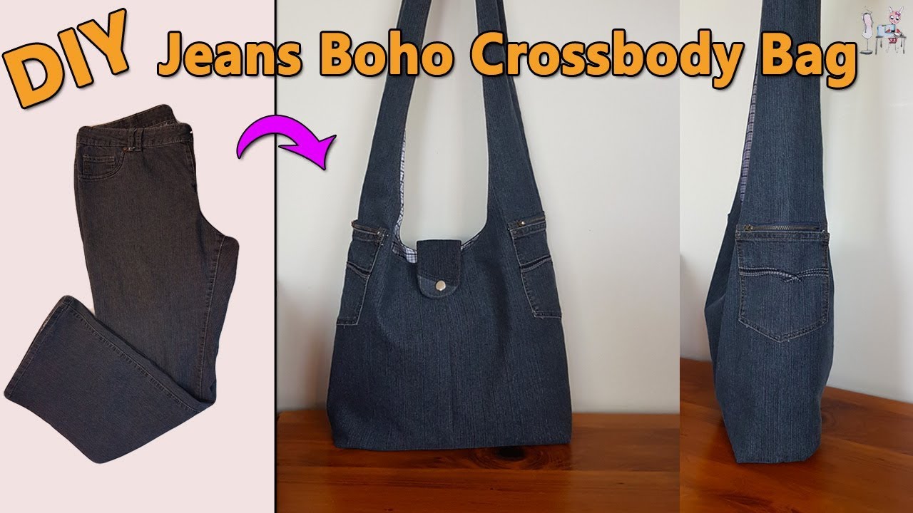 DIY JEANS BOHO CROSSBODY BAG | DIY BAG | BOHO BAG | BAG OUT OF JEANS | BAG SEWING TUTORIAL