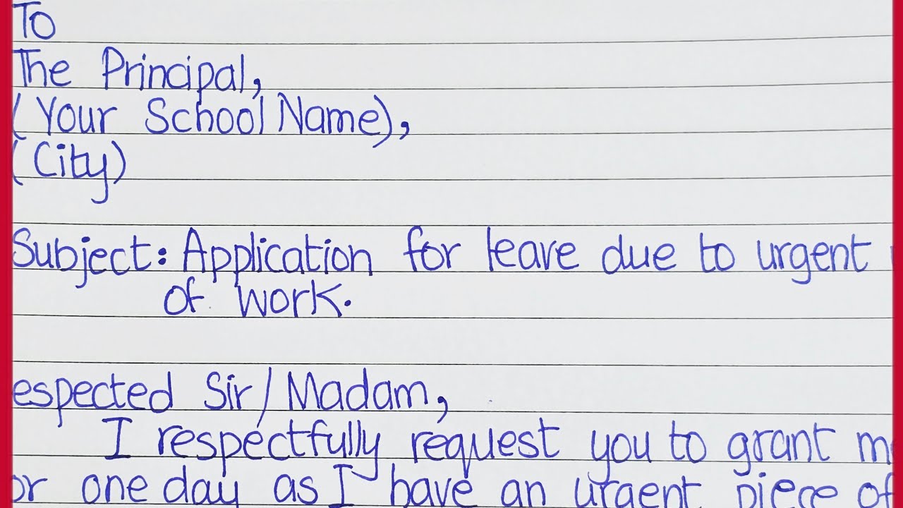 Application For Urgent Work | Application For Urgent Piece Of Work At Home |Urgent Leave Application