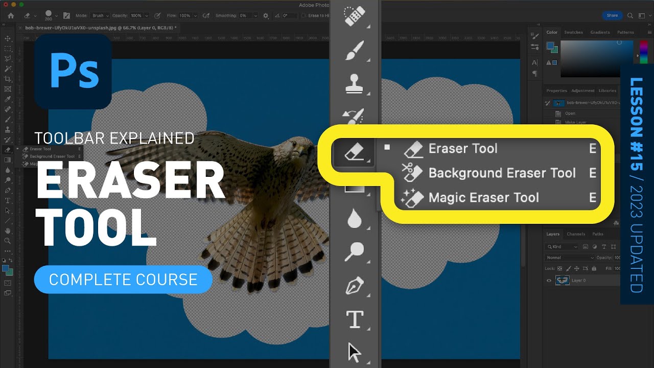 Eraser Tool & Background Eraser & Magic Eraser - Toolbar Explained [Photoshop for Beginners]
