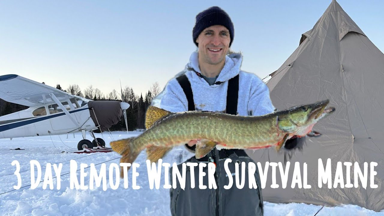 REMOTE Winter camping in the Plane! (Catch & Cook!) Day 1