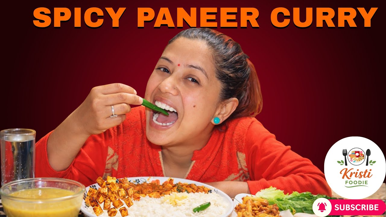 SPICY Paneer Curry Mukbang 🌶️ | Homemade Cauliflower, Salad & Rice | Kristi Foodie