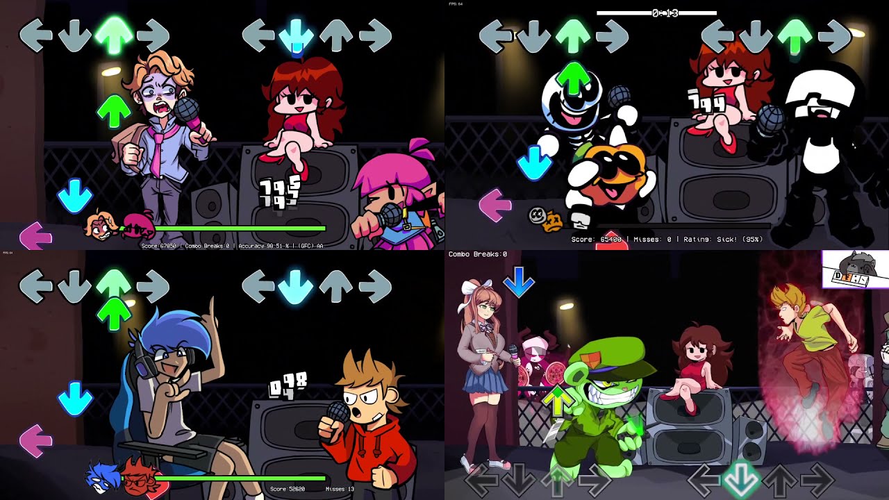 [QUAD MASHUP] FNF Nerves but Every Turn a Different Character Sings