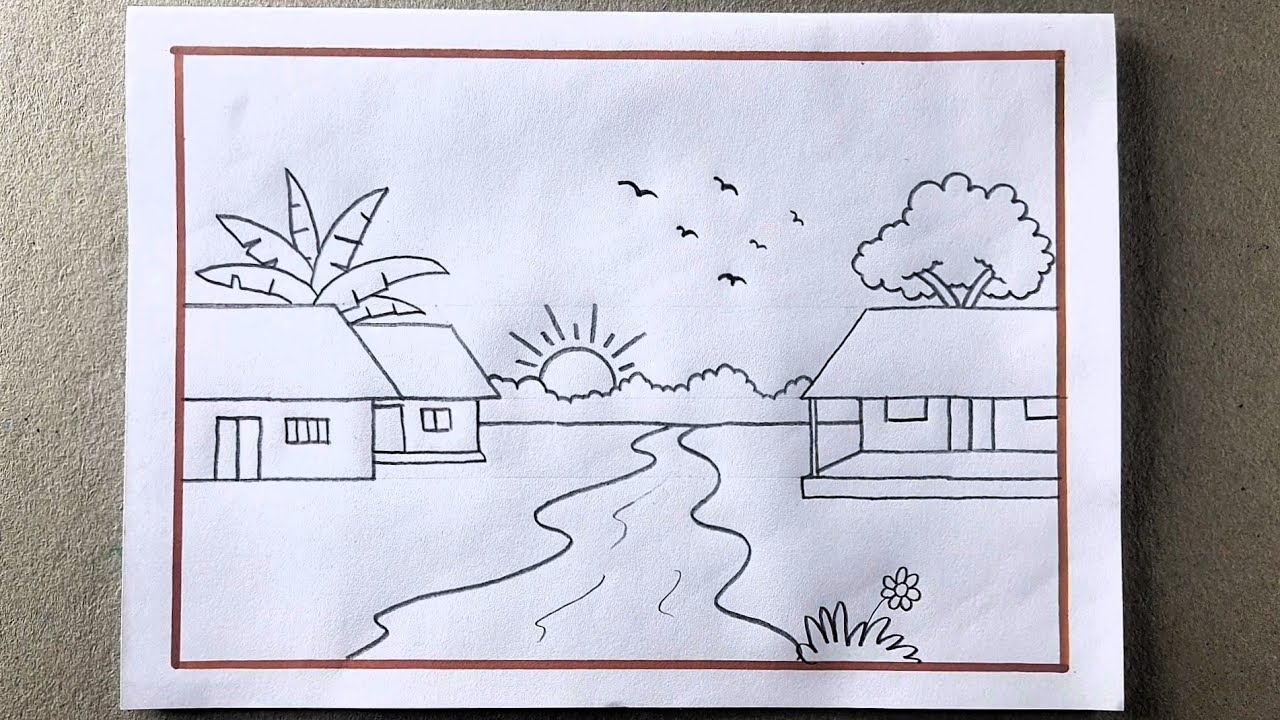 How to Draw Village Scenery 😍😍 Painting Easy Tutorial😍😍