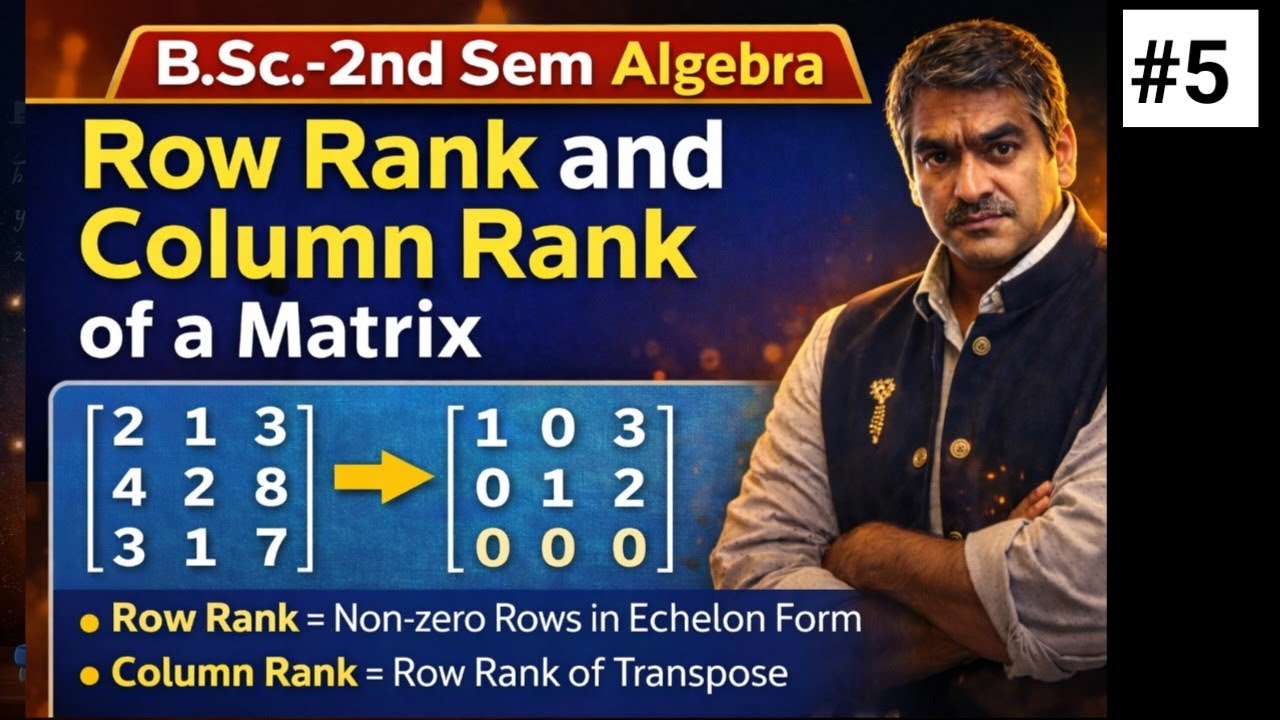 Row Rank and Column Rank of a Matrix आव्यूह की पंक्ति जाति एवं स्तंभ जाति Algebra, B.Sc.-2nd sem