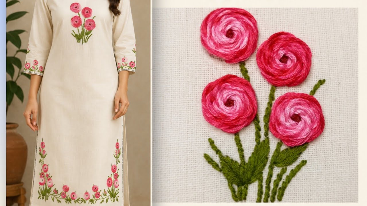 Beautiful Spiral Rose Hand Embroidery Pattern | Soft And Beautiful Rose Hand Embroidery