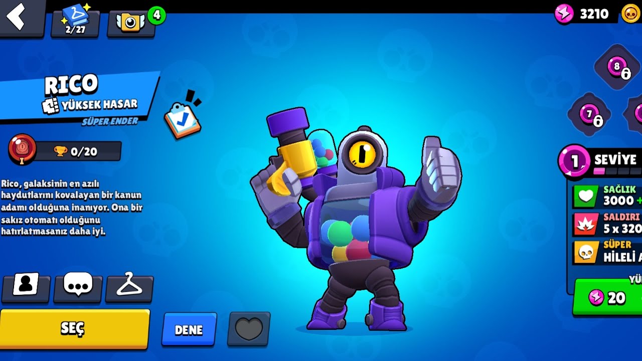 SEVIYE 1 RICO ILE 0 KUPADAN 10 DK DA 7 MAC KAZANMA #RICO #brawlstars 