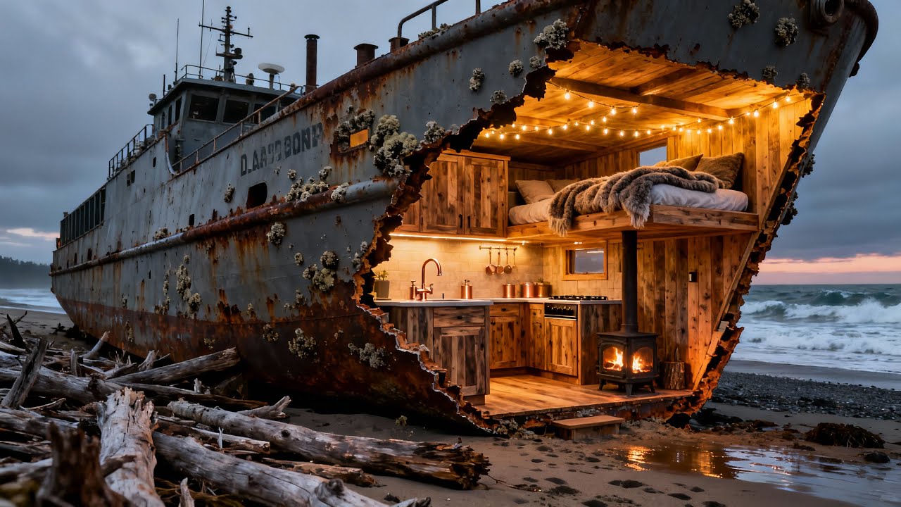 Building a Tiny Home inside a WWII D-Day Landing Craft | Full Process ASMR
