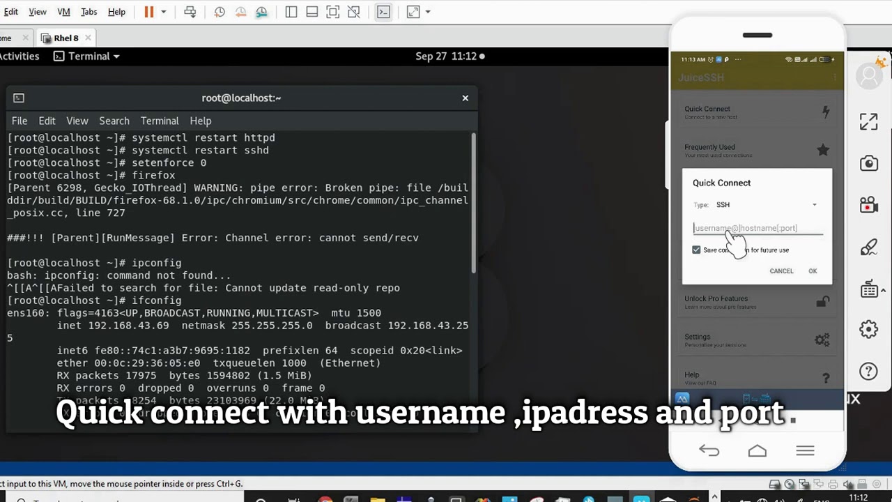Android -Juice SSH to remotely connect to RHEL 8