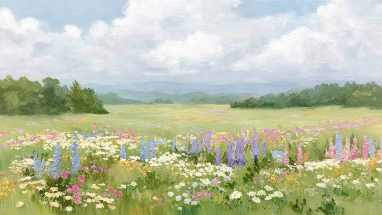 Wildflowers Meadow Framed TV Art 🌸 4K Relaxing Floral Wallpaper, Scenic Nature Background