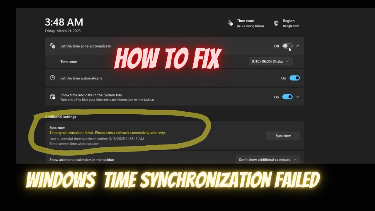 Time synchronization failed Windows 11. Please check network connectivity and retry