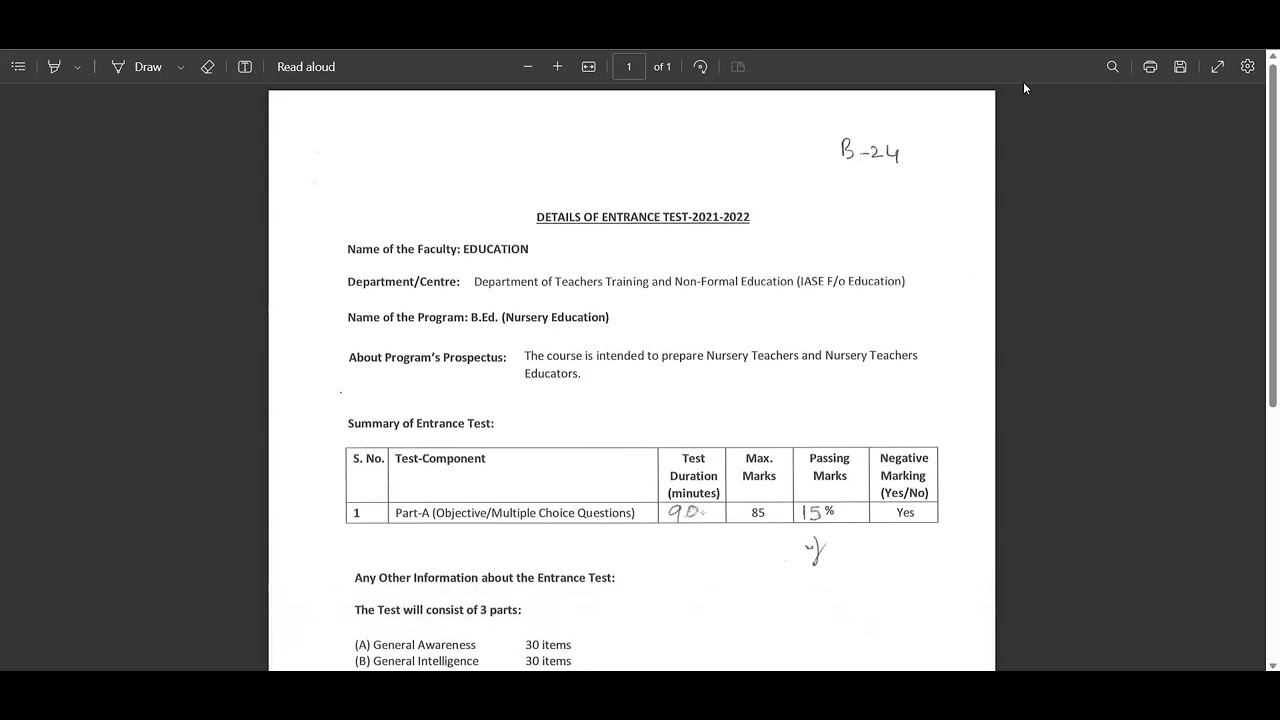 B24 - B.Ed. (Nursery Education) | Entrance Syllabus | 2023