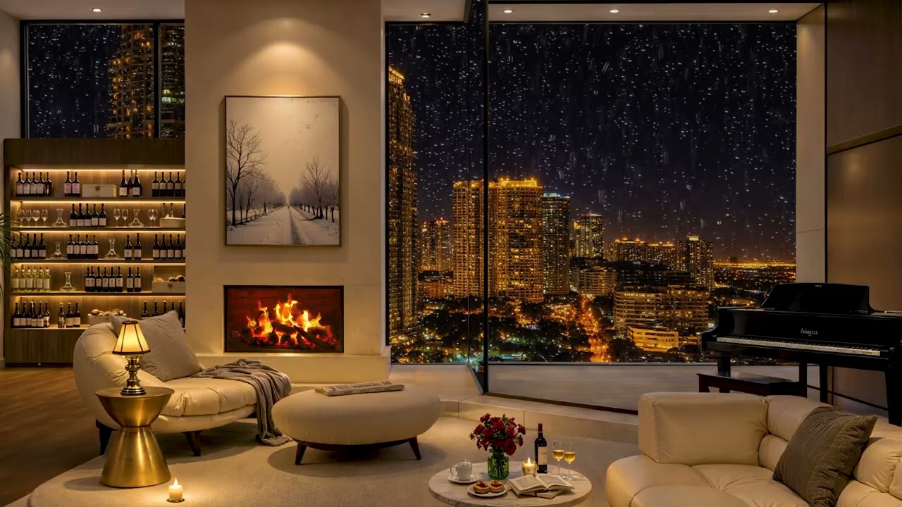 City Lights Apartment Ambience 🌃 Smooth Jazz Music | Cozy Night Relax & Work Atmosphere