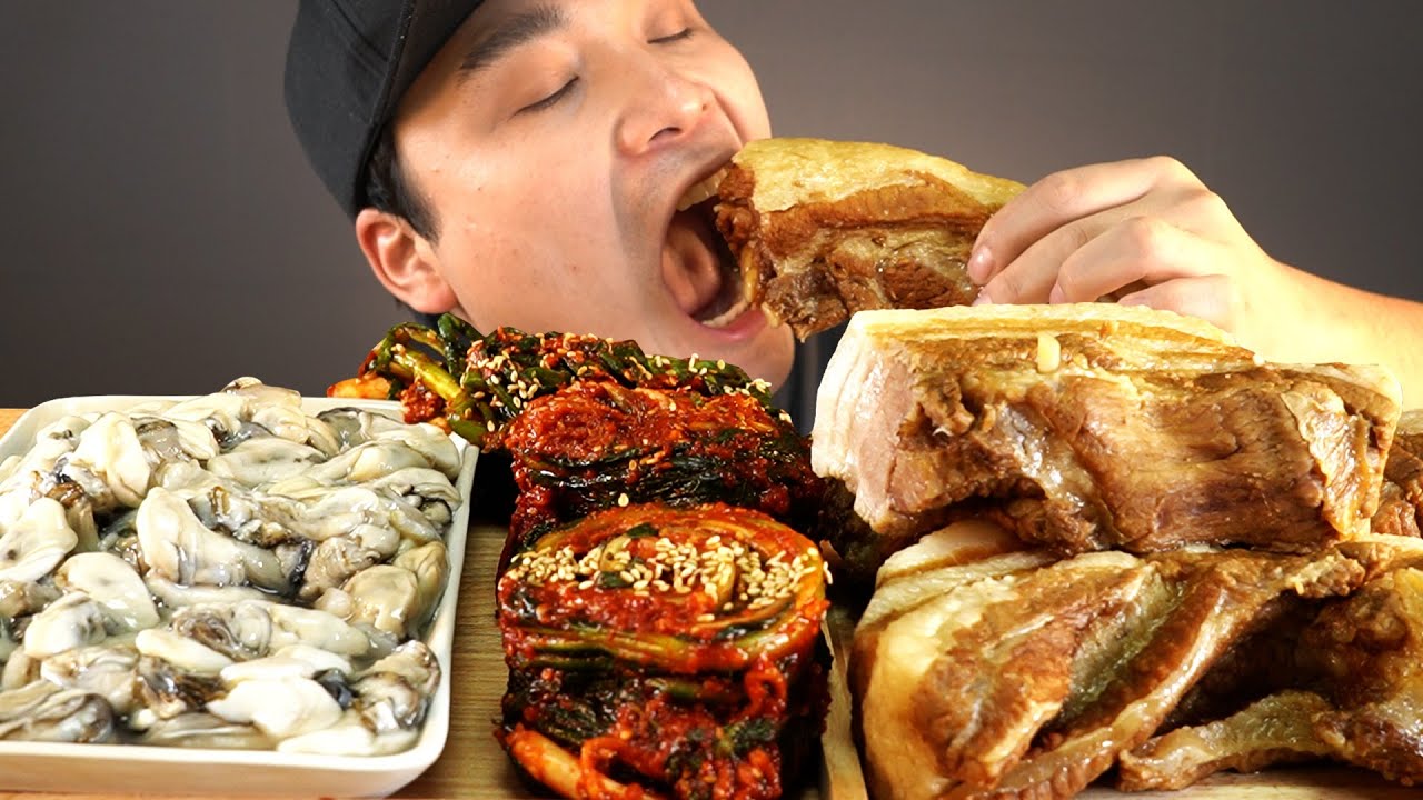 두꺼운 통보쌈과 굴, 배추김치, 파김치 먹방~!! 리얼사운드 ASMR social eating Mukbang(Eating Show)