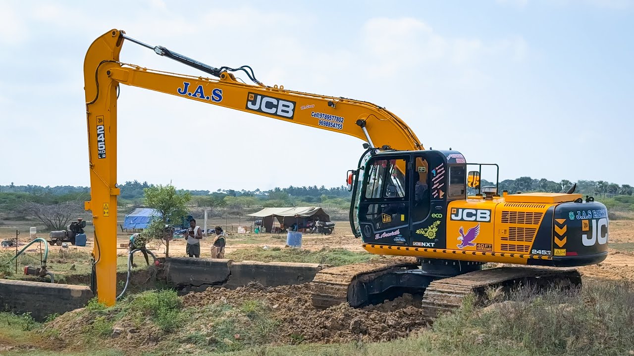 JCB 245 LR Excavator Draining an big Old Well and Risky River Crossing in Gopalasamudram | Jcb video