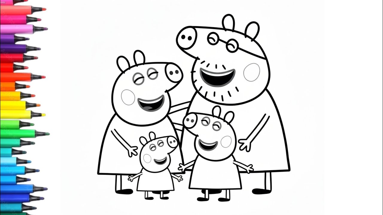 Peppa Pig Family laughing together Drawing, Painting & Coloring For Kids and Toddlers_Child Art